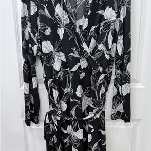 Lane Bryant Monochrome Floral Long Sleeve Dress